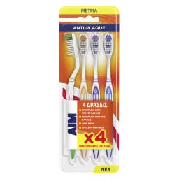 AIM | Οδοντόβουρτσα Αnti Plaque Μέτρια 4 Τεμάχια