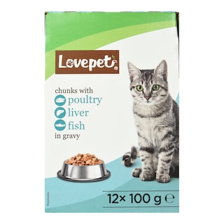 LOVEPET | Γατοτροφή Πουλερικά Ψάρι Συκώτι σε Σάλτσα 12x100g