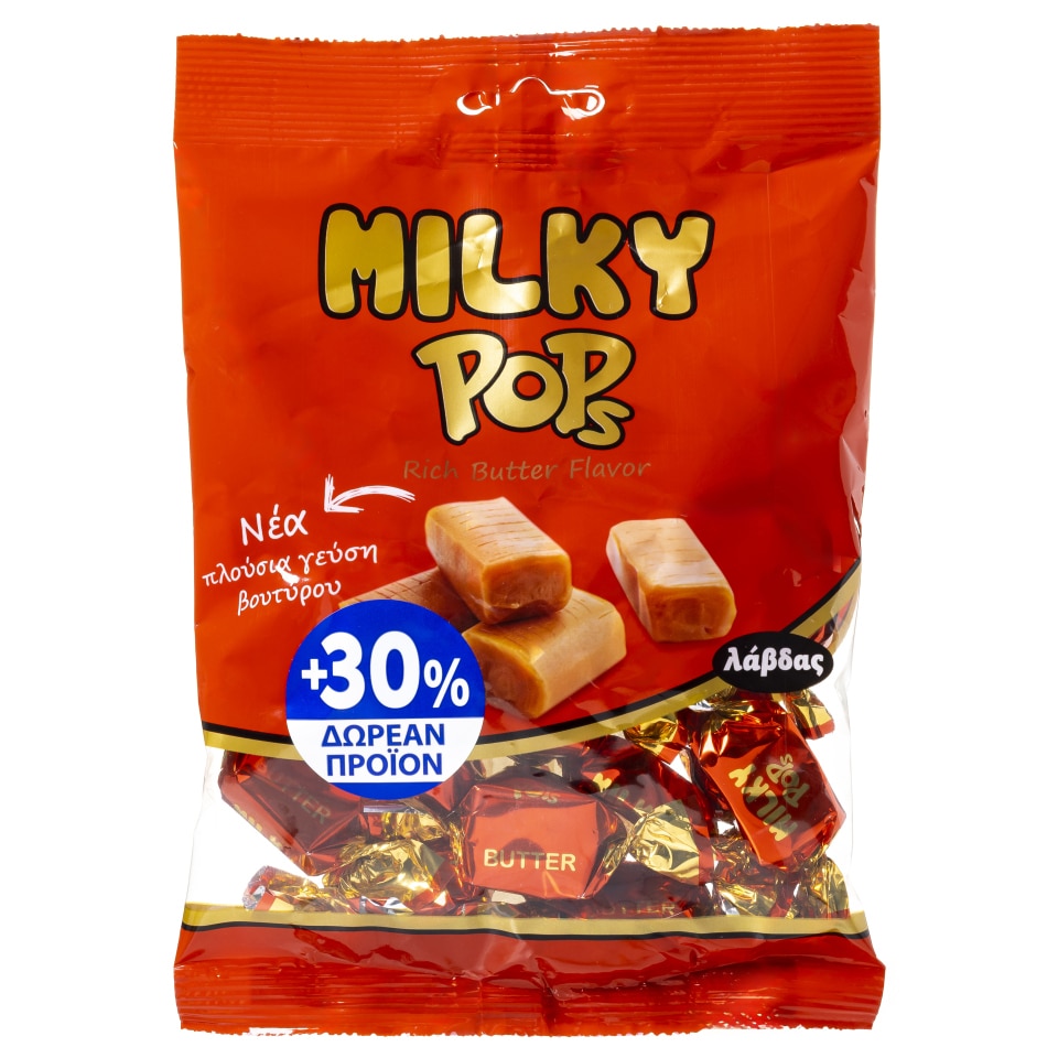 ΛΑΒΔΑΣ Καραμέλες Βουτύρου Milky Pops 100g + 30% Δώρο