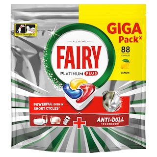 FAIRY | Κάψουλες Πλυντηρίου Πιάτων Platinum Plus Anti-Dull Lemon 88 Τεμάχια