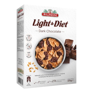 MILLHOUSE | Δημητριακά Light & Diet Μαύρη Σοκολάτα 375g