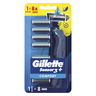 GILLETTE | Ξυραφάκια Sensor 3 Plus Comfort Λαβή + 8 Κεφαλές 1 Τεμάχιο