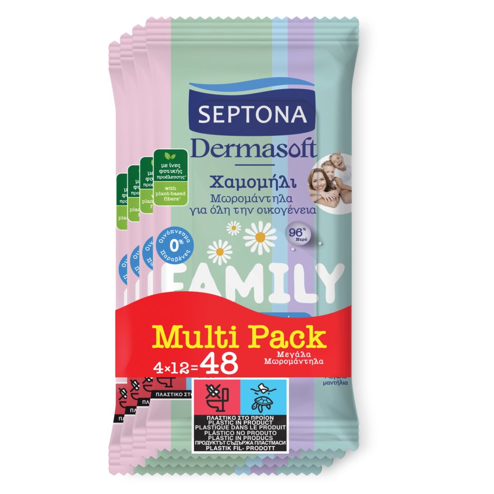 SEPTONA Μωρομάντηλα Dermasoft Family Χαμομήλι 4x12 Τεμάχια