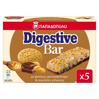 ΠΑΠΑΔΟΠΟΥΛΟΥ | Μπάρες Δημητριακών Digestive Φιστικοβούτυρο Σοκολάτα 5x28g