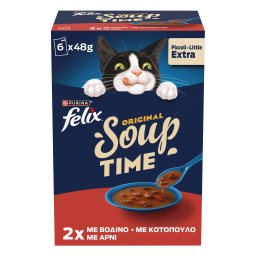 FELIX | Γατοτροφή Soup Original με Βοδινό Κοτόπουλο Αρνί 6x48g