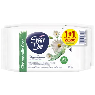 EVERY DAY | Υγρά Μαντήλια Ευαίσθητης Περιοχής Chamomile Care 15 Τεμάχια 1+1 Δώρο