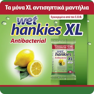 WET HANKIES | Αντιβακτηριδιακά Μαντηλάκια Λεμόνι XL 4x15 Τεμάχια