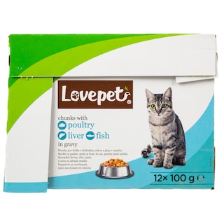 LOVEPET | Γατοτροφή Πουλερικά Ψάρι Συκώτι σε Σάλτσα 12x100g