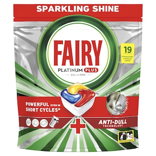 FAIRY | Κάψουλες Πλυντηρίου Πιάτων Platinum Plus Anti-Dull Lemon 19 Τεμάχια