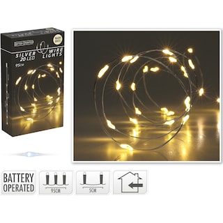- | Χριστουγεννιάτικα Λαμπάκια 20 Led Silver Wire Θερμό Λευκό 1 Τεμάχιο