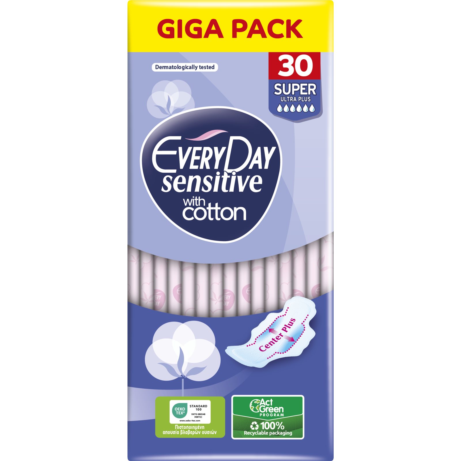 EVERY DAY Σερβιέτες Sensitive Cotton Super Ultra Plus 30 Τεμάχια