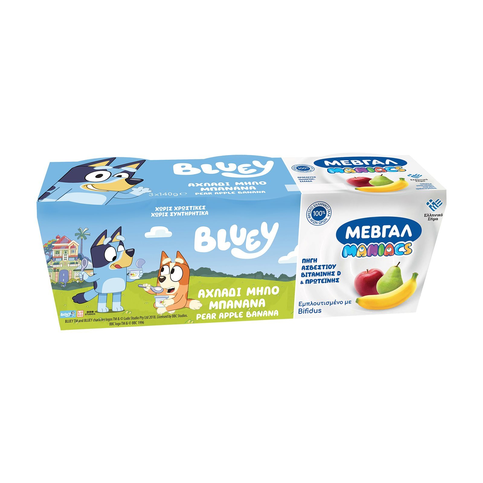 ΜΕΒΓΑΛ Επιδόρπιο Γιαουρτιού Bluey Αχλάδι Μήλο Μπανάνα 3x140g