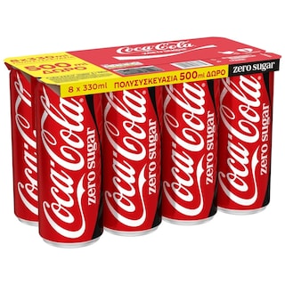 COCA COLA | Αναψυκτικό Cola Zero Κουτί 8x330ml 500ml Δώρο