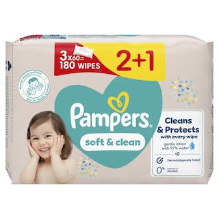 PAMPERS | Μωρομάντηλα Soft & Clean 60 Τεμάχια 2+1 Δώρο