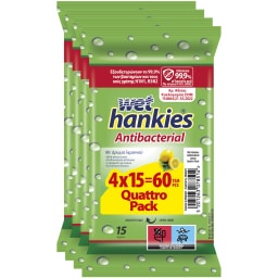 WET HANKIES | Αντιβακτηριδιακά Μαντηλάκια Λεμόνι 4x15 Τεμάχια