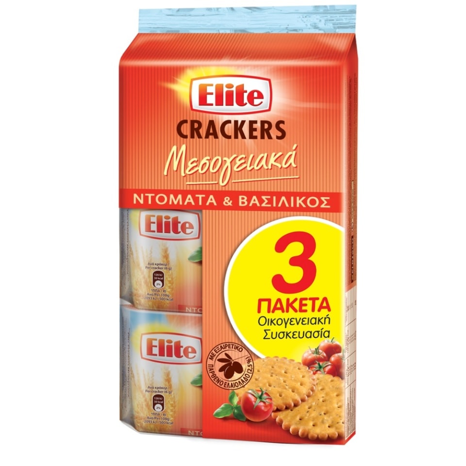ELITE Κράκερς Μεσογειακά Ντομάτα Βασιλικός 3x105g