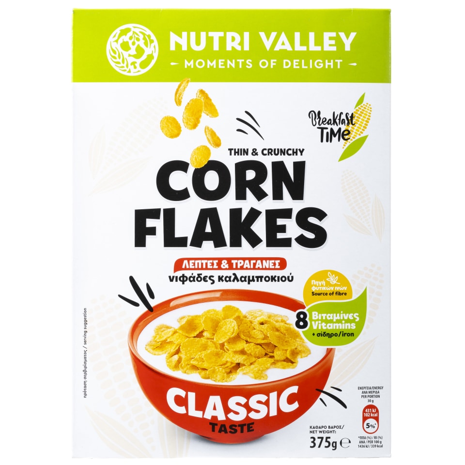 NUTRI VALLEY Δημητριακά Corn Flakes 375g