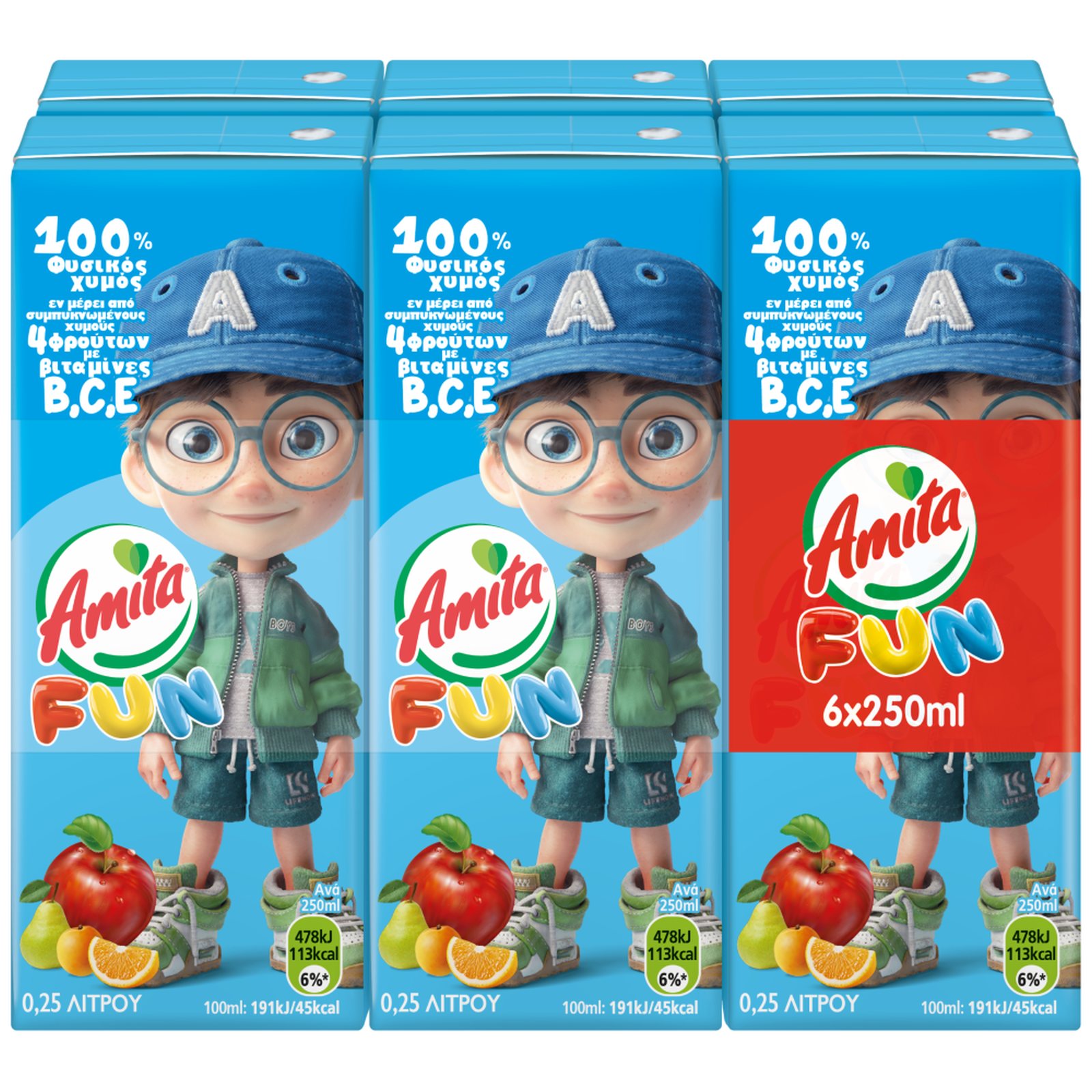 AMITA Χυμός Μήλο Αχλάδι Πορτοκάλι Βερίκοκο 6x250ml