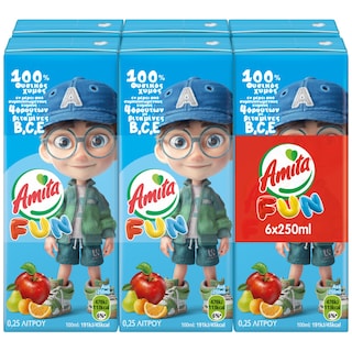 AMITA | Χυμός Μήλο Αχλάδι Πορτοκάλι Βερίκοκο 6x250ml