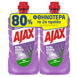 AJAX | Υγρό Καθαρισμού Ultra Λεβάντα 2x1lt 80% στο 2o