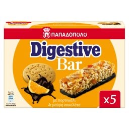 ΠΑΠΑΔΟΠΟΥΛΟΥ | Μπάρες Δημητριακών Digestive Μαύρη Σοκολάτα Πορτοκάλι 5x28g