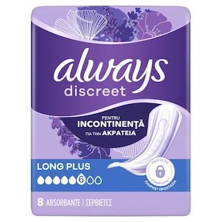 ALWAYS | DISCREET | Σερβιέτες Ακράτειας Discreet Long Plus 8 Τεμάχια