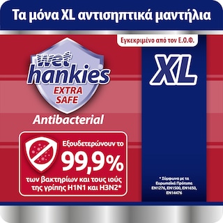 WET HANKIES | Αντιβακτηριδιακά Μαντηλάκια Extra Safe XL 4x12 Τεμάχια