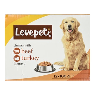 LOVEPET | Σκυλοτροφή Βοδινό και Γαλοπούλα σε Σάλτσα 12x100g