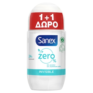 SANEX | Αποσμητικό Roll On Zero% Invisible 50ml 1+1 Δώρο