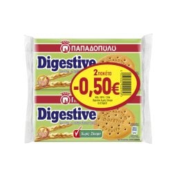 ΠΑΠΑΔΟΠΟΥΛΟΥ | Μπισκότα Digestive Χωρίς Ζάχαρη 2x250g Έκπτωση 0.50Ε