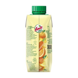 AMITA | Φρουτοποτό Free Πορτοκάλι Καρότο Λεμόνι Στέβια 330ml