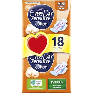 EVERY DAY | Σερβιέτες Sensitive Cotton Ultra Plus Mini Economy 18 Τεμάχια
