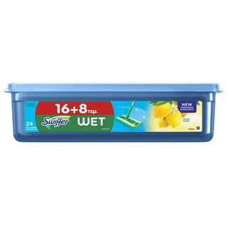 SWIFFER | Υγρά Πανάκια Πατώματος Λεμόνι 16+8 Τεμάχια Δώρο