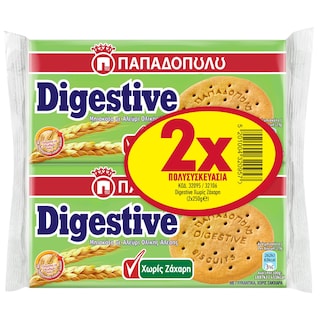 ΠΑΠΑΔΟΠΟΥΛΟΥ | Μπισκότα Digestive Χωρίς Ζάχαρη 2x250g