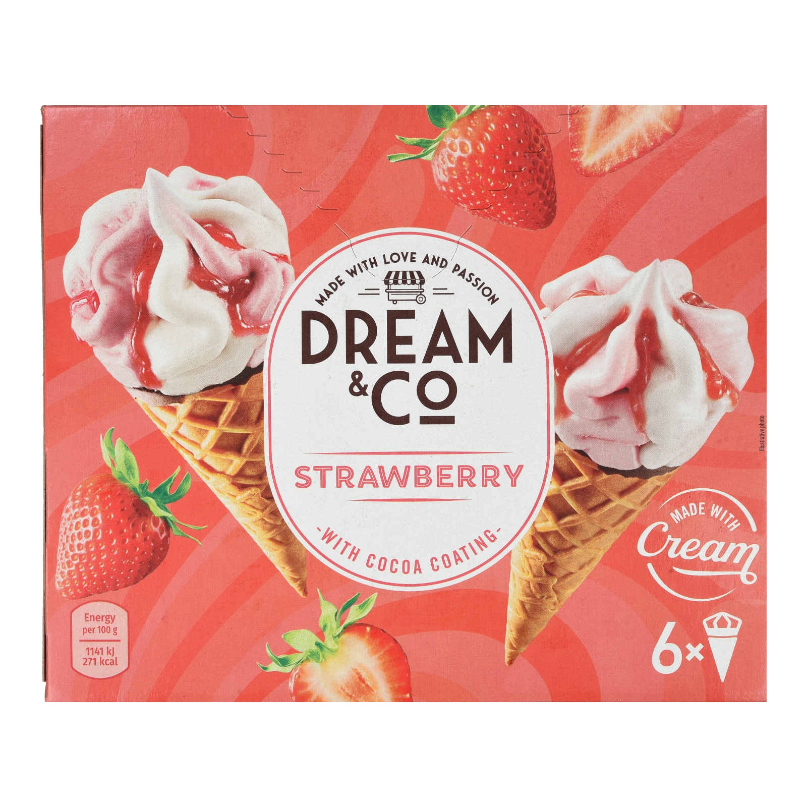 DREAM & CO Παγωτό Χωνάκι Φράουλα 6x65g