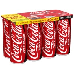 COCA COLA | Αναψυκτικό Cola Zero Κουτί 8x330ml 500ml Δώρο