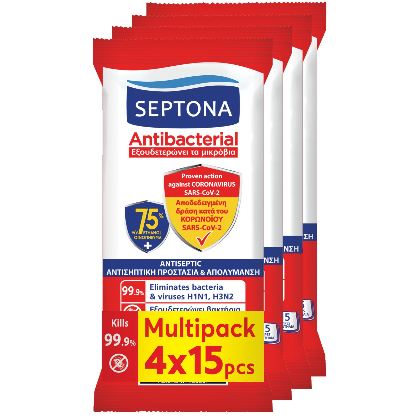 Αντιβακτηριδιακά Μαντηλάκια 75% Οινόπνευμα 4x15 Τεμάχια