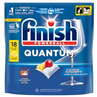 FINISH | Κάψουλες Πλυντηρίου Πιάτων Quantum All in 1 Λεμόνι 18 Tεμάχια