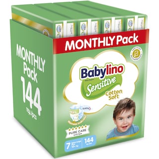 BABYLINO | Πάνες Μωρού Sensitive Cotton Soft No7 Αποκλειστικά Online 108+36 Τεμάχια Δώρο