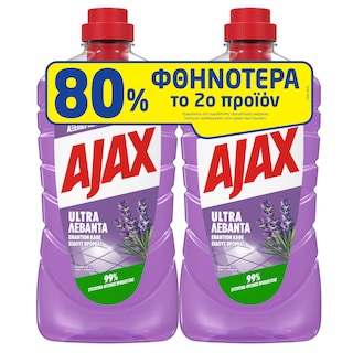 AJAX | Υγρό Καθαρισμού Ultra Λεβάντα 2x1lt 80% στο 2o