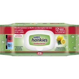 WET HANKIES | Antibacterial Wipes Clean & Refresh Lemon 72 Pieces
