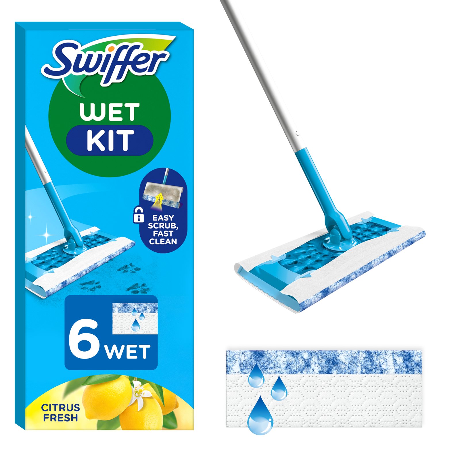 SWIFFER Έτοιμη Σκούπα με 6 Υγρά Πανάκια Citrus Fresh 1 Τεμάχιο