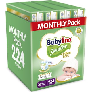 BABYLINO | Πάνες Μωρού Sensitive Cotton Soft No3 Αποκλειστικά Online 168+56 Τεμάχια Δώρο