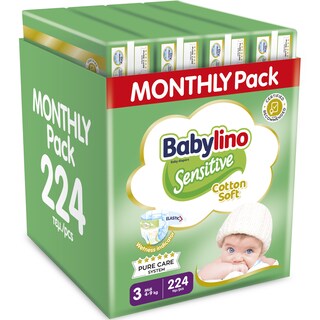 BABYLINO | Πάνες Μωρού Sensitive Cotton Soft No3 Αποκλειστικά Online 168+56 Τεμάχια Δώρο