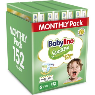 BABYLINO | Πάνες Μωρού Sensitive Cotton Soft No6 Αποκλειστικά Online 114+38 Τεμάχια Δώρο