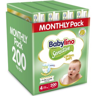 BABYLINO | Πάνες Μωρού Sensitive Cotton Soft No4 Αποκλειστικά Online 150+50 Τεμάχια Δώρο