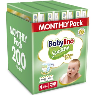 BABYLINO | Πάνες Μωρού Sensitive Cotton Soft No4 Αποκλειστικά Online 150+50 Τεμάχια Δώρο