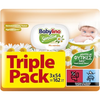 BABYLINO | Μωρομάντηλα Sensitive Χαμομήλι 3x54 Τεμάχια