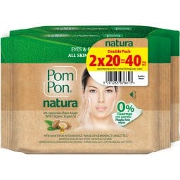 POM PON | Υγρά Μαντήλια Ντεμακιγιάζ Natura 2x20 Tεμάχια