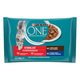 PURINA ONE | Γατοτροφή Sterilcat Πάπια Καρότα Σαρδέλες Φασολάκια 4x85g
